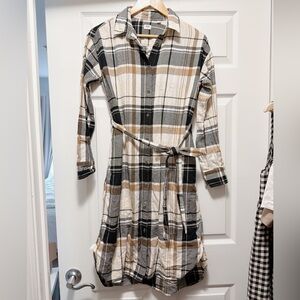 Uniqlo Plaid Button-Front Shirt Dress